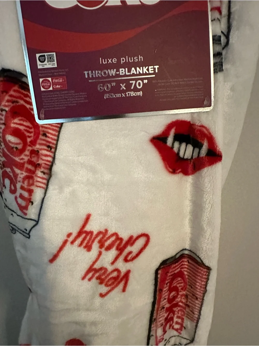 Coca Cola Cherry Plush Throw Blanket Halloween fangs